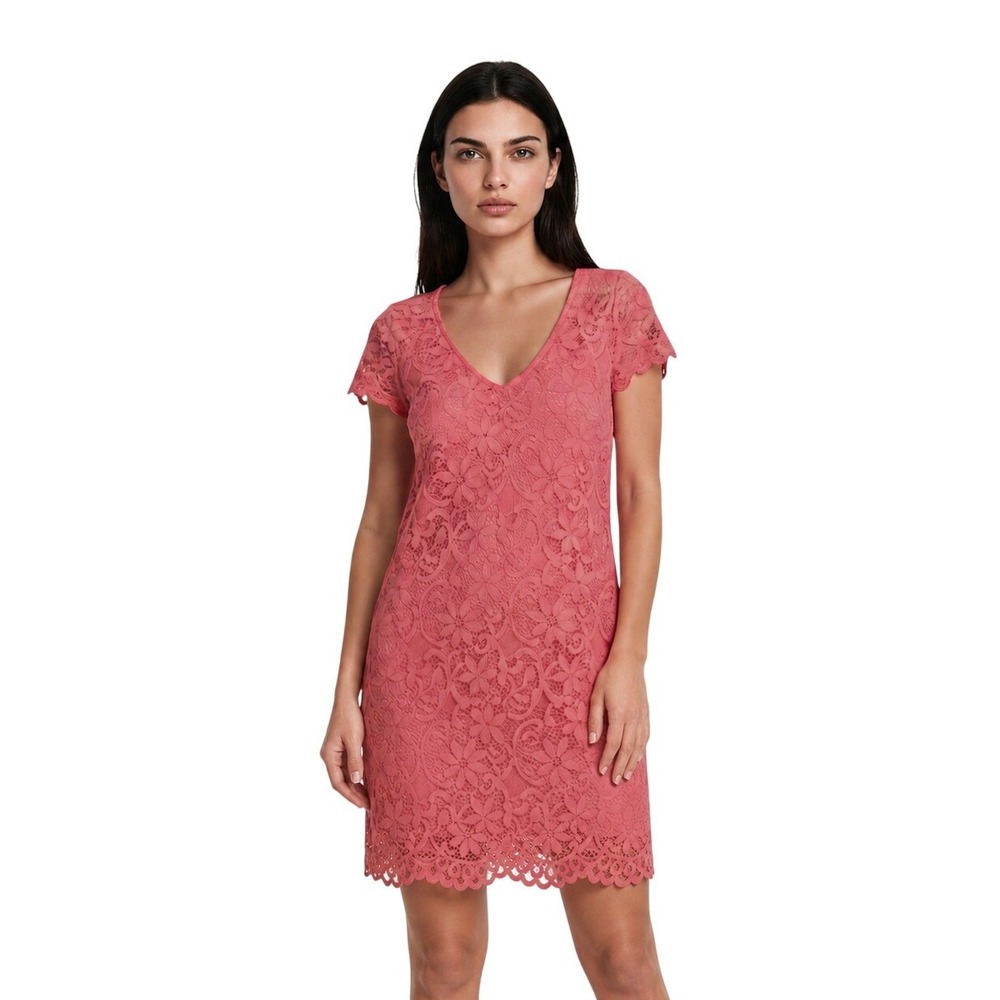 NWT BB Dakota Pink Lace Shift Dress Women's Size Medium Floral Lace V Neck